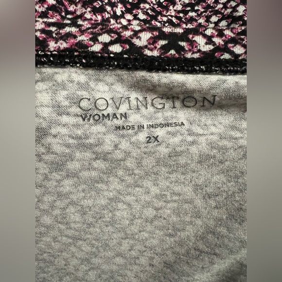 Covington Woman blouse, top, high low tunic, size 2X, pink, black print - Picture 6 of 6